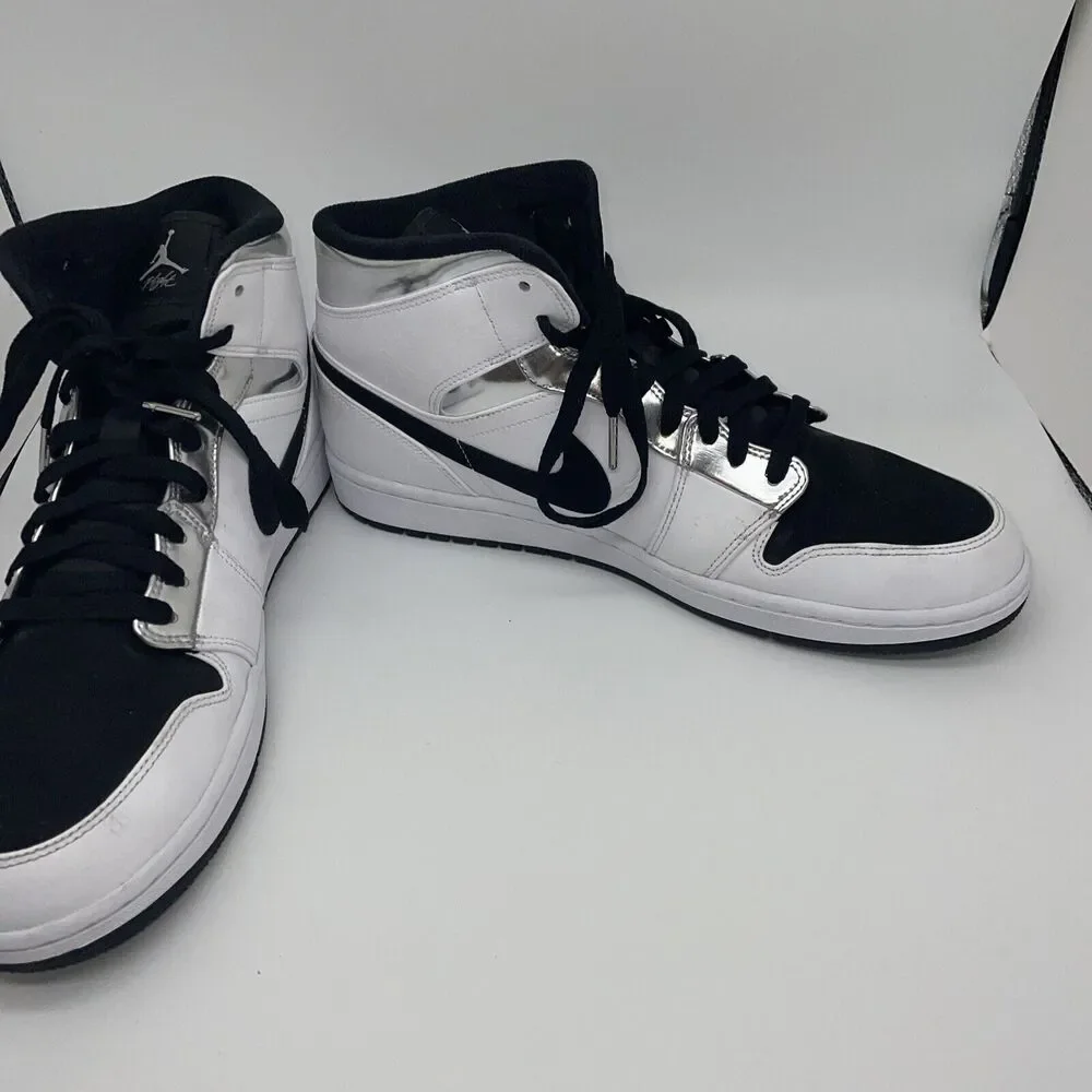 Air Jordan 1 Mid SE, Think 16 Alternate, White/Metallic‎ Silver/Black 11.5